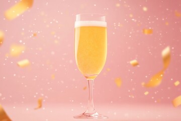 Champagne Flute with Confetti on a Pink Background