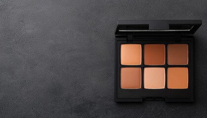 Sophisticated makeup palette with warm brown and beige tones, set in a sleek black case, symbolizing simplicity, elegance, and natural beauty
