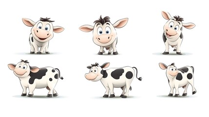 Fototapeta premium A fun assortment of cartoon cows in grazing and walking poses, ideal for farm and rural-themed designs. 