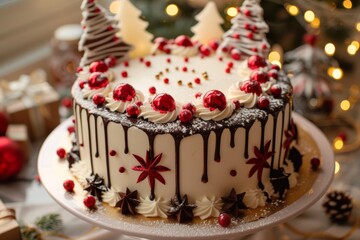 Festive christmas cake with decorative frosting