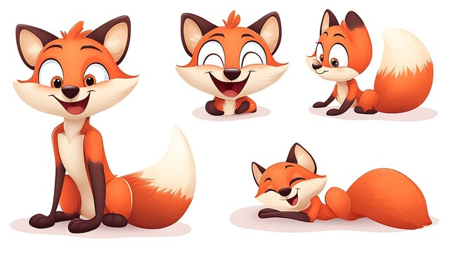 A fun collection of cartoon foxes in playful pouncing and resting poses, perfect for forest and wildlife-themed projects. 