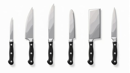 Professional Kitchen Knife Set Illustration with Black Handles - Culinary Tools for Chefs