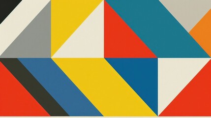 Obraz premium A geometric abstract design featuring colorful triangles and shapes arranged in a pattern.