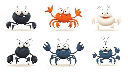 Obraz premium A playful collection of cartoon crabs in fun walking and beach poses, great for ocean and coastal-themed designs. 