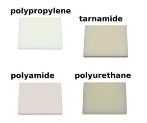 Polypropylene, tarnamide, polyamide, polyurethane - durable artificial material. On isolated transparent background.