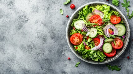 Fresh Salad with Tomatoes, Cucumbers and Onion