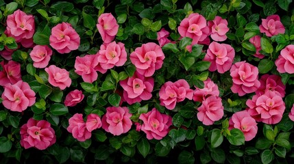 Fototapeta premium Pink Flowers in Lush Green Foliage