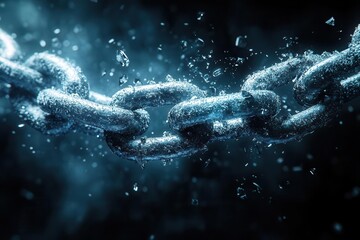 Fototapeta premium shattered chain links flying apart mental health metaphor dynamic composition contrasting light and shadow freedom symbolism emotional impact