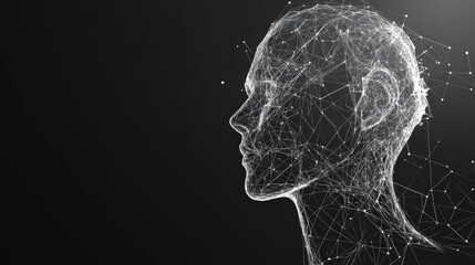 Polygonal futuristic mesh with human head model. Artificial intelligence, connection technology. Generative AI