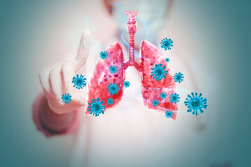 Virus attacking the human lungs. Lung disease. Viral infection. 3d illustration