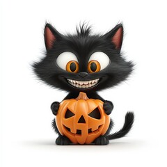 Fototapeta premium Cute Black Cat Holding A Jack-O-Lantern For Halloween