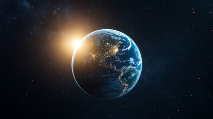 Naklejka premium Sunrise glow over Earth in space