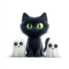 Fototapeta premium Black Cat with Two Ghosts