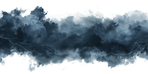 Dark storm clouds on a white background, creating a dramatic and intense atmosphere