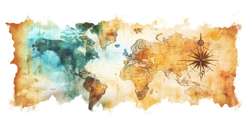 Fototapeta premium Vintage watercolor map abstract isolated on white background 