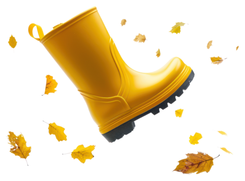 PNG Yellow boot autumn leaves floating