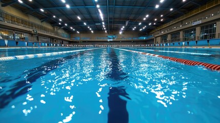 Obraz premium Empty swimming pool with blue water. Perfect for showcasing the sport of swimming or water safety.