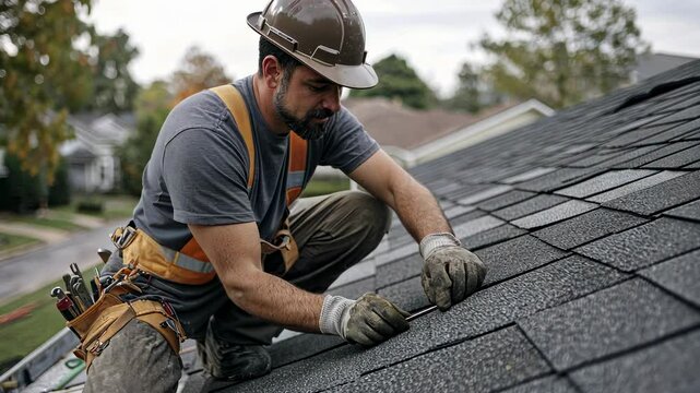 Roofing Contractor Installing Shingles on a House