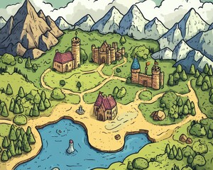 2D cartoon style illustration depicting a map representation