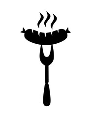 vector hot sausage on fork on white background. grilled sausage icon