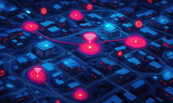 Unprotected Wi Fi Networks Threats from Viruses Backdoor Access Ransomware Fraud Spam Phishing Email Scams and Hacking IT Security Concept Design 2D Cartoon Map and Network Illustration