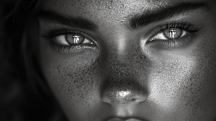 striking duality portrait split vertically one side showing full face other side closeup of eye contrasting perspectives in monochrome