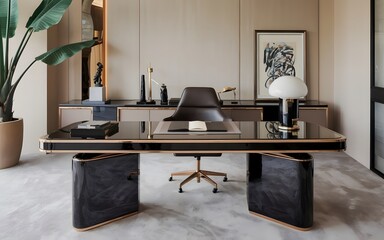 A photo of a luxurious modern executive office desk with a shiny finish.