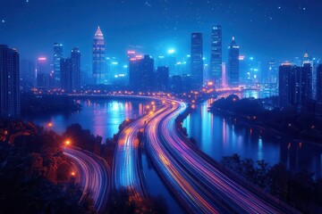 Obraz premium Futuristic Neon Cityscape at Night