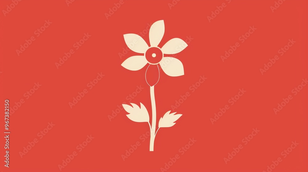 Wall mural A simple, stylized white flower on a red background.