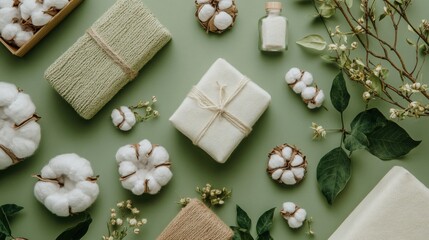 Fototapeta premium A creative shot of cotton-based products, such as eco-friendly packaging made from recycled cotton fibers. 