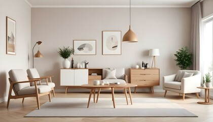 Interior living room with white sofa . 3D rendering.