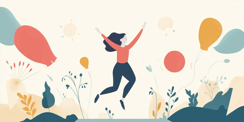 vector illustration of a woman celebrating her success