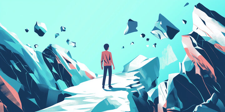 vectori illustration of a man on top of a mountain