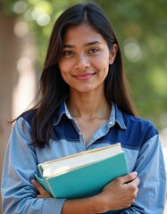 Fototapeta premium Indian college student with books in hands in the university building