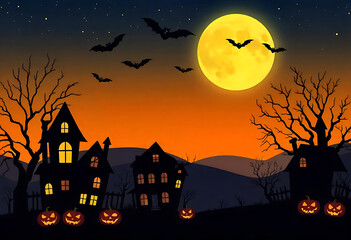 Midnight Terror: The Enchanted Graveyard's Secret. Halloween Night background