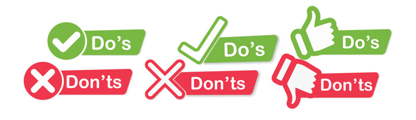 Do and Don't icons. Like and dislike symbols.Thumb up and thumb down icon. Vector illustration.
