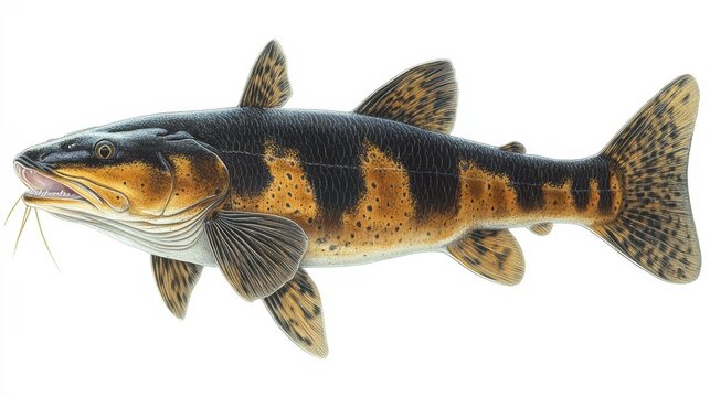 recommend clip art: Flathead catfish clipart, element, 3D illustration, realistic, isolated on white background