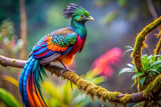 A majestic Arpia perches on a twisted branch, its radiant feathers and sharp talons a striking contrast to the mystical forest below, its gaze piercing the veil.