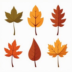 Fototapeta premium Autumn Leaves Illustration with a Variety of Fall Leaf Shapes in Red, Orange, and Brown