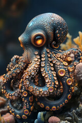 A bronze octopus with ruby and sapphire tentacles,