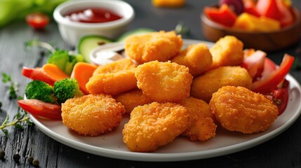 Chicken nuggets served with dip and veggies