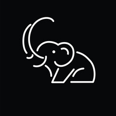 Simple and minimal elephant line art logo illustration. Modern vector line icon isolated on black background.