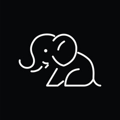 Simple and minimal elephant line art logo illustration. Modern vector line icon isolated on black background.