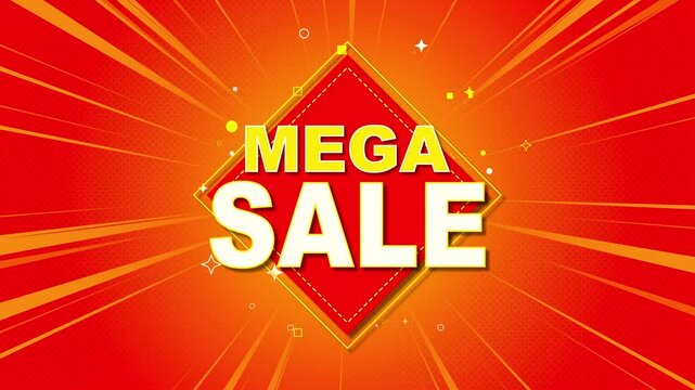 mega sale text with shapes and frame motion background, red and yellow colors, black friday and big sale shopping design element