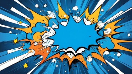 Fototapeta premium blue theme exploding pop speech bubble background, comic art style, space for text
