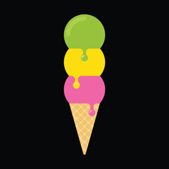 Three-scoop ice cream cone icon. Vector illustration.