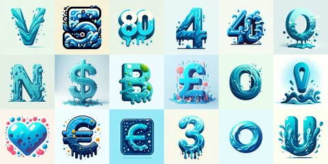 Azure Lettering Typeface. AI generated illustration