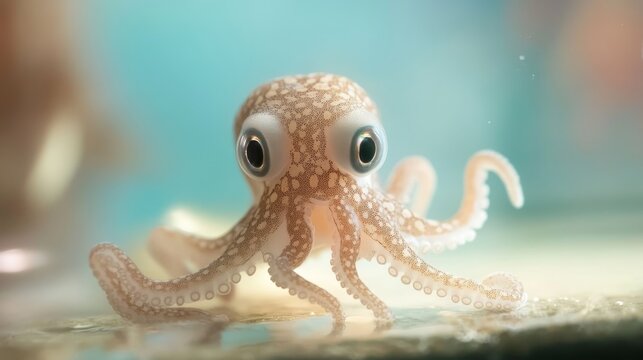 Adorable baby octopus on white background, marine animal concept.