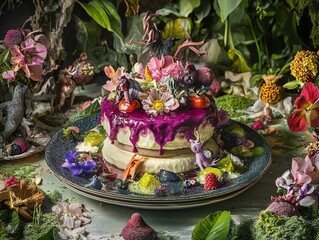 A high-angle view of a whimsical fantasy world