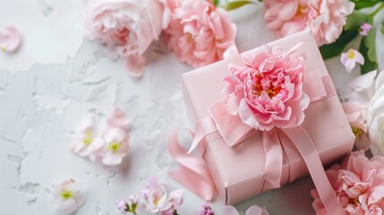 Birthday gift box on pink background